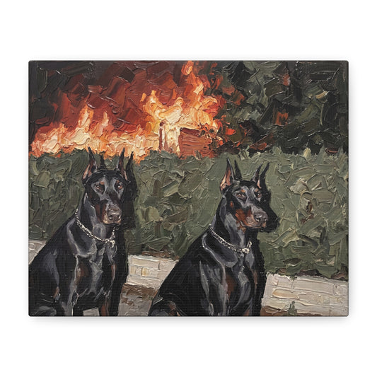 Doberman Portrait Canvas Print — Pair of Dobermans Oil-Style Matte Stretched Canvas