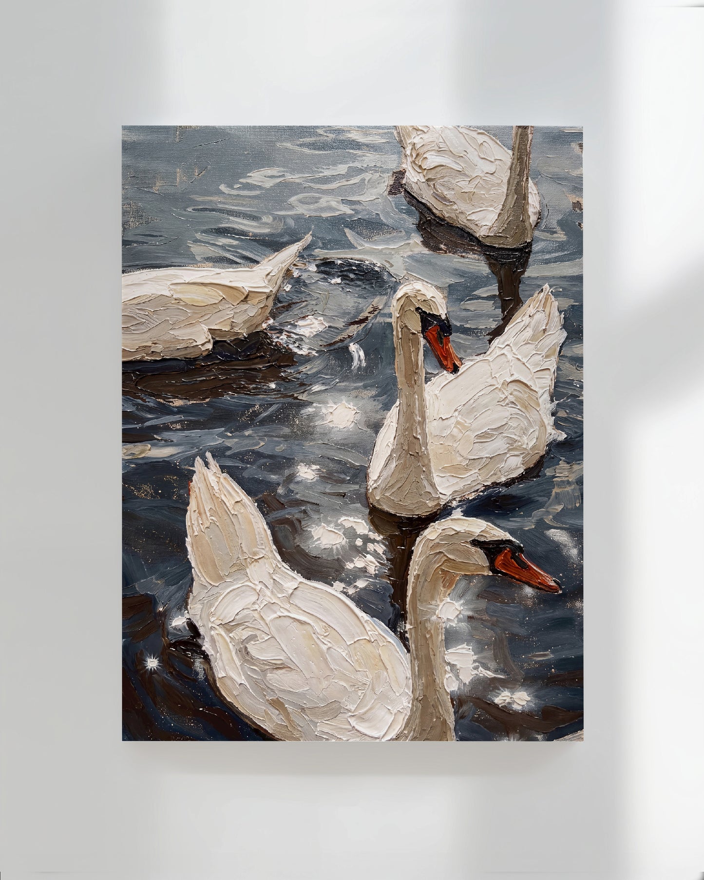 Swan Lake | Impasto painting - stretched canvas print